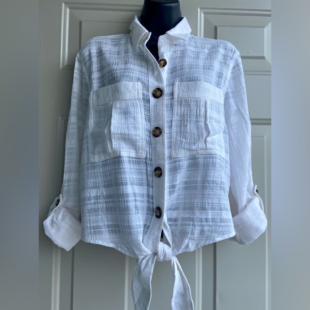 EXPRESS Tie Waist Button Down Top